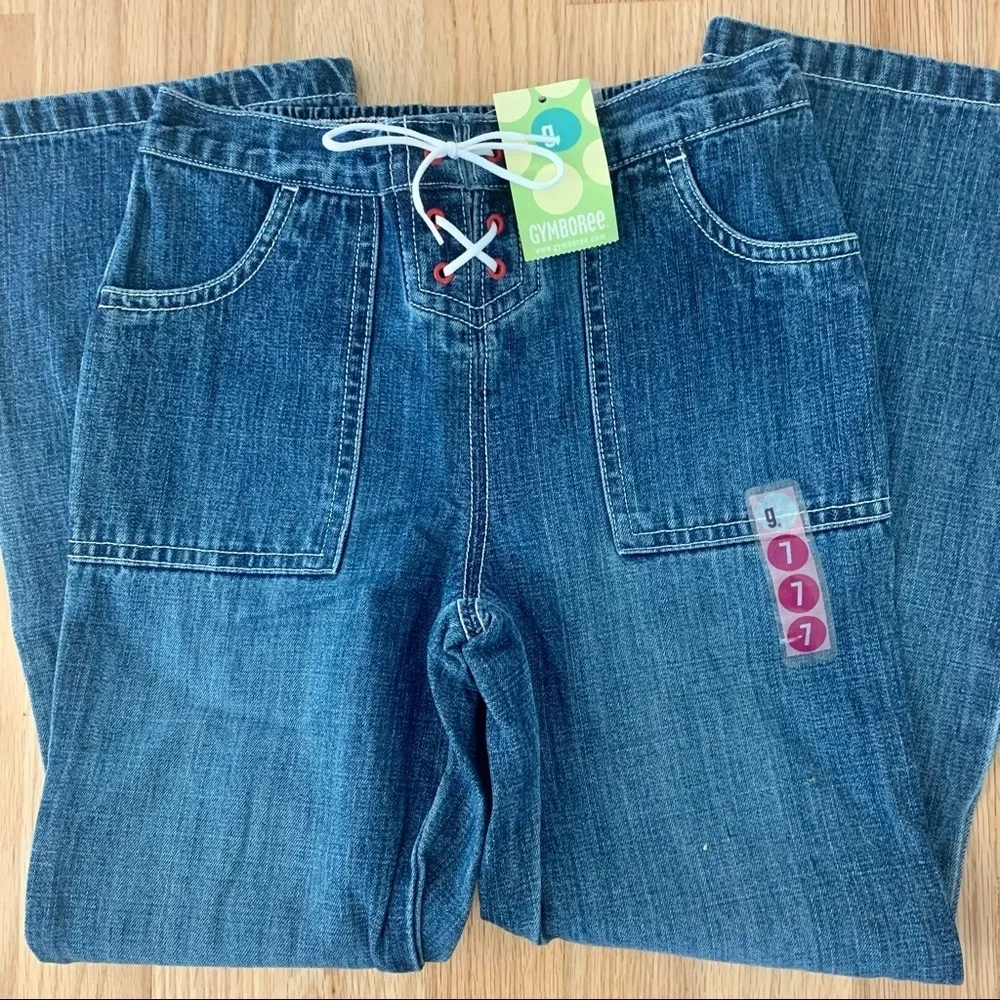 NWT GYMBOREE “Whale Watching” Girls Lace Up Embroidered Jeans Denim Size 7
